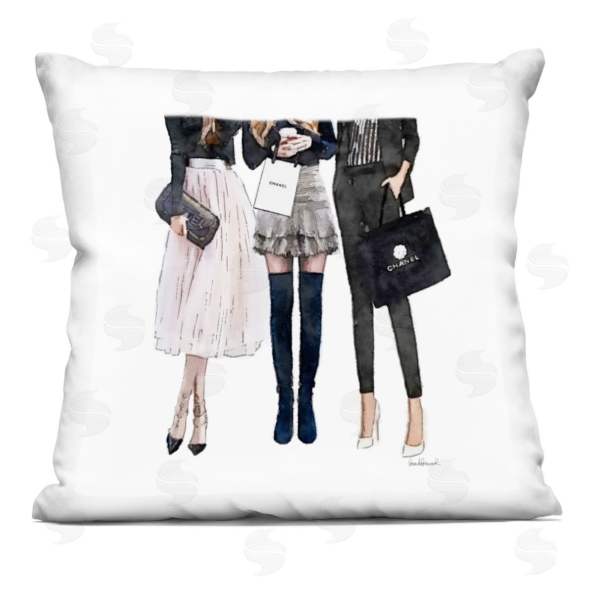 Fashion Model Girls Glam Upscale Brands Decorative Printed Pillow, Home Decor by Amanda Greenwood