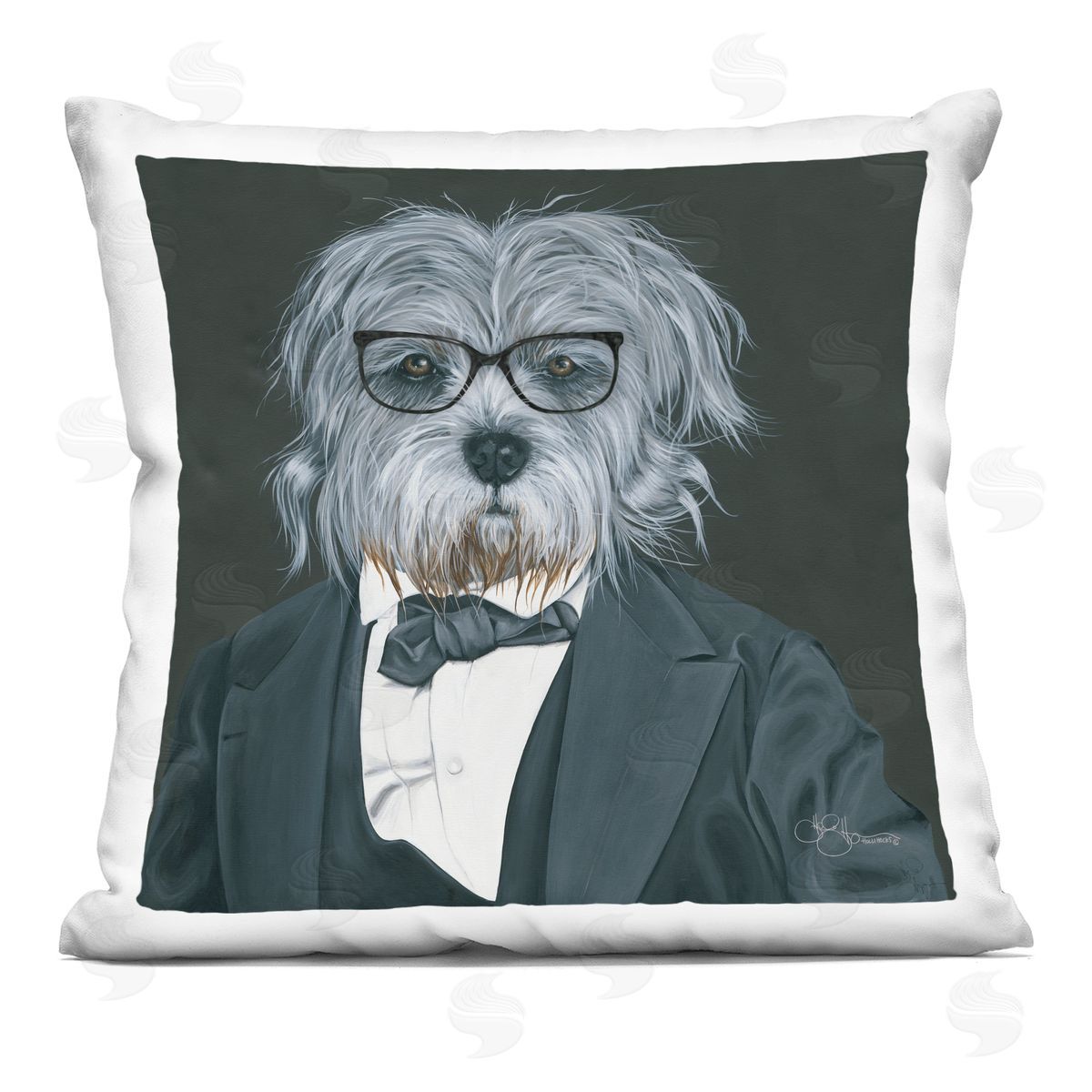 Formal Dog Wearing Menswear Suit Glasses Portrait Decorative Printed Pillow, Home Decor by Hollihocks Art