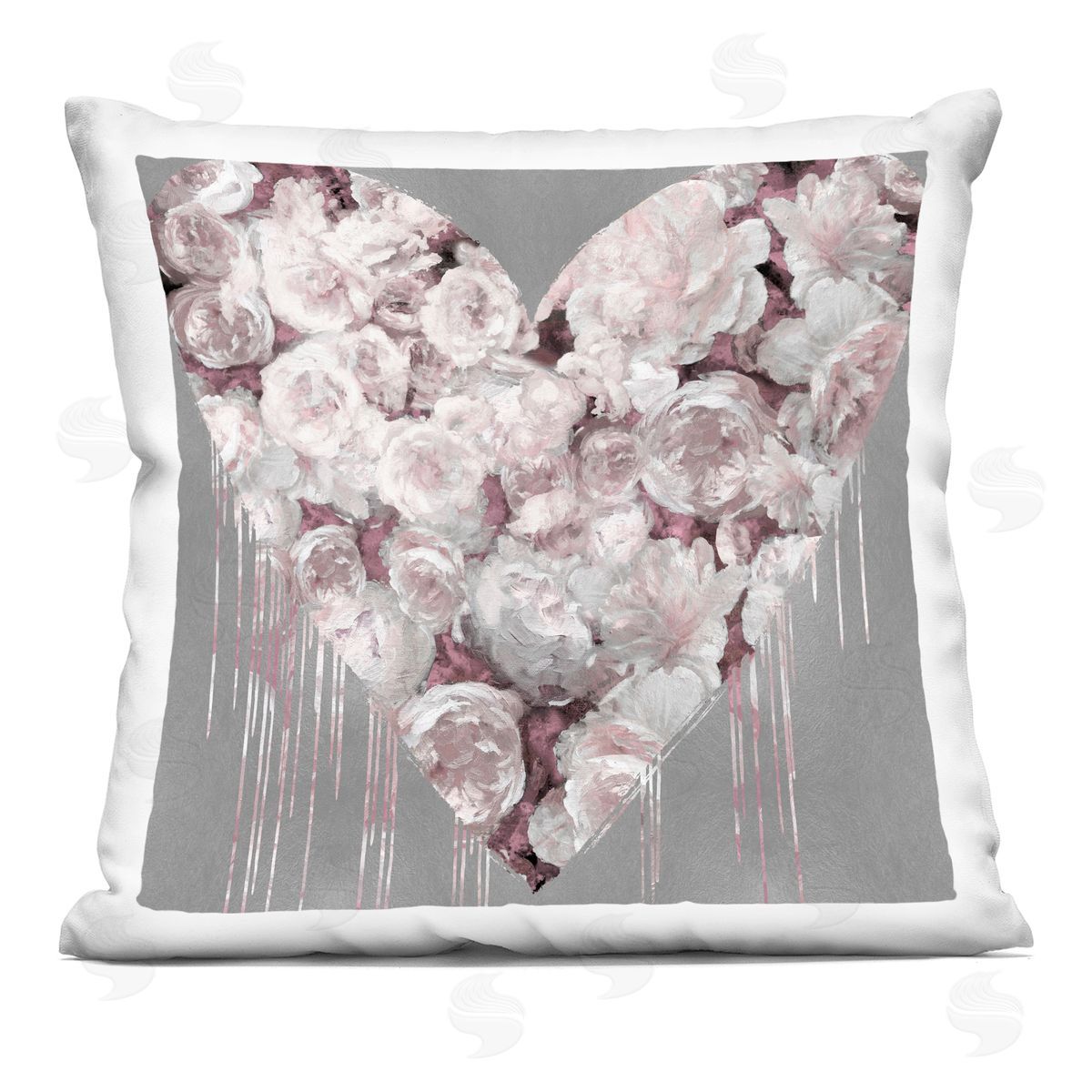 Romantic Pink Roses Urban Drip Heart Shape Decorative Printed Pillow, Home Decor by Lindsay Rodgers