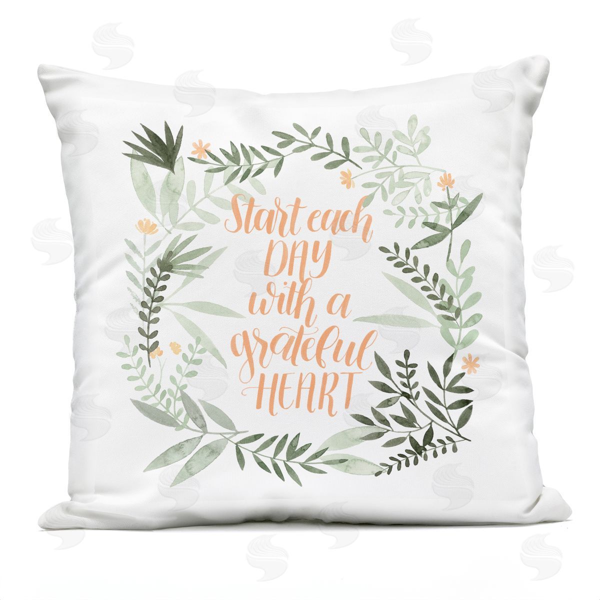 Grateful Heart Uplifting Soft Green Florals Outdoor Printed Pillow, Home Decor by Grace Popp