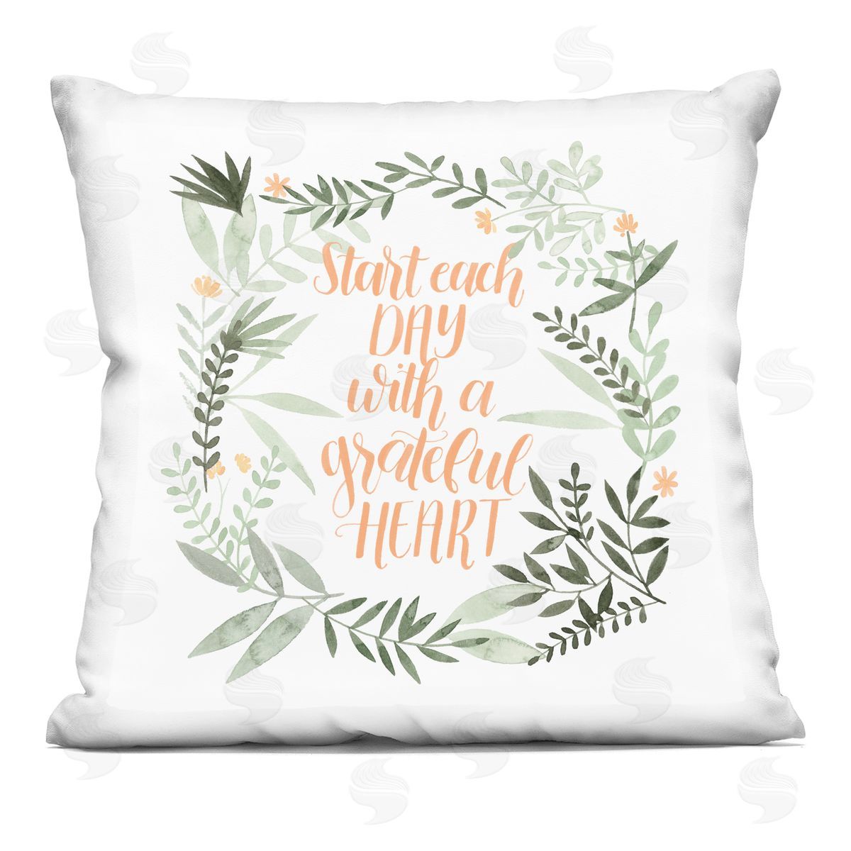 Grateful Heart Uplifting Soft Green Florals Decorative Printed Pillow, Home Decor by Grace Popp
