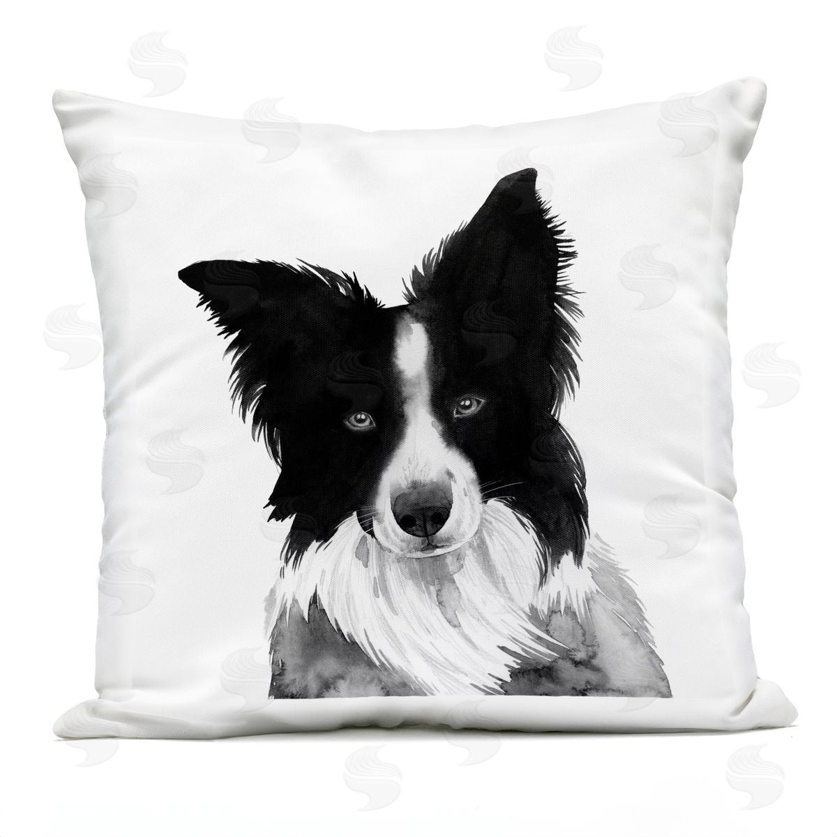 Bold Black Border Collie Dog Breed Portrait Outdoor Printed Pillow, Home Decor by Grace Popp