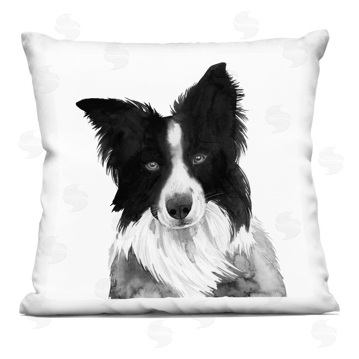 Bold Black Border Collie Dog Breed Portrait Decorative Printed Pillow, Home Decor by Grace Popp