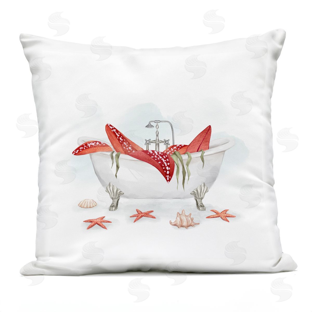 Large Red Starfish Nautical Seal Life Tub Outdoor Printed Pillow, Home Decor by Ziwei Li