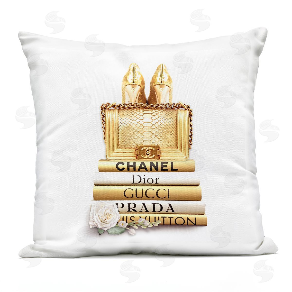 Radiant Upscale Fashion Purse Designer Bookstack Outdoor Printed Pillow, Home Decor by Ros Ruseva