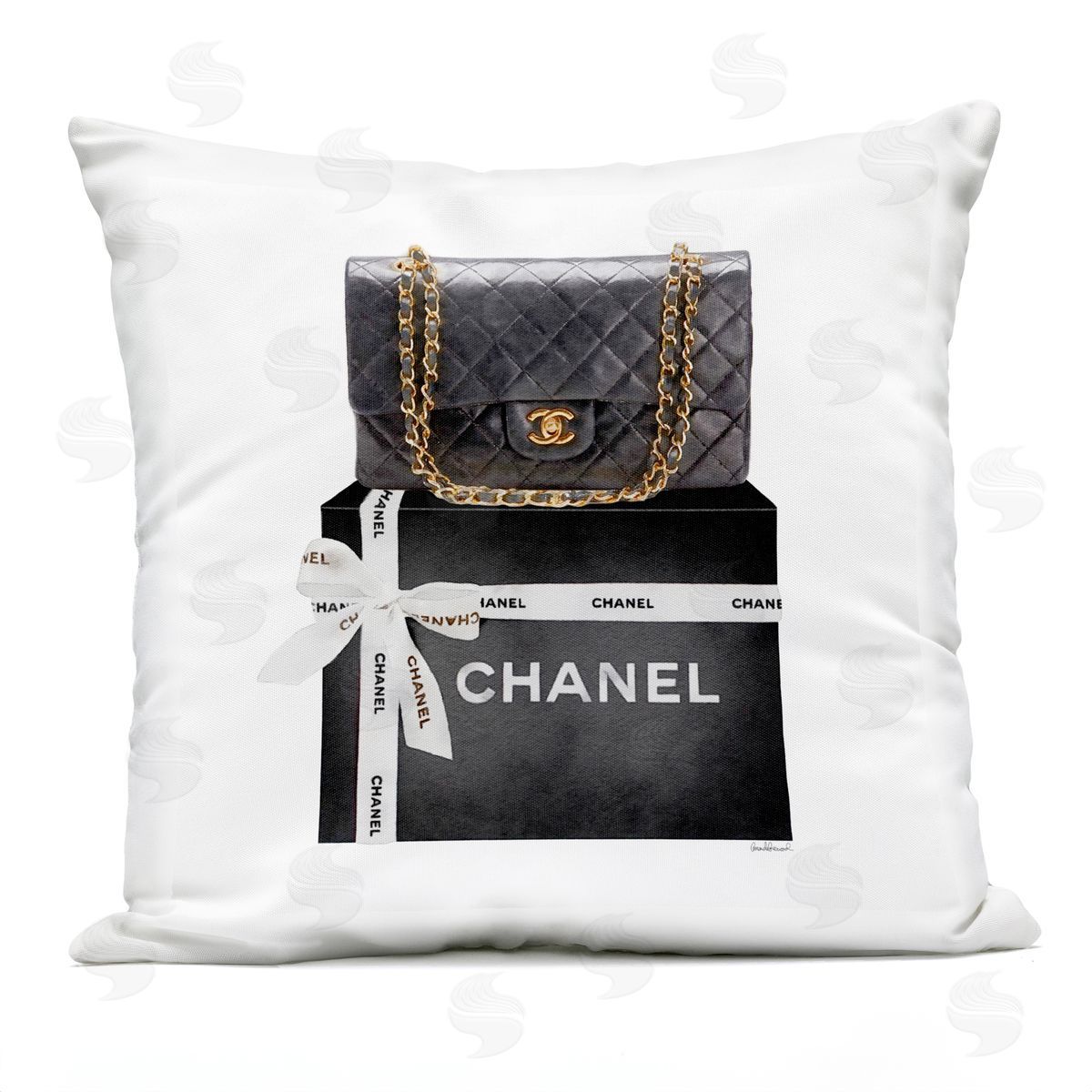 Chic Quilted Purse Black Glam Fashion Brand Outdoor Printed Pillow, Home Decor by Amanda Greenwood