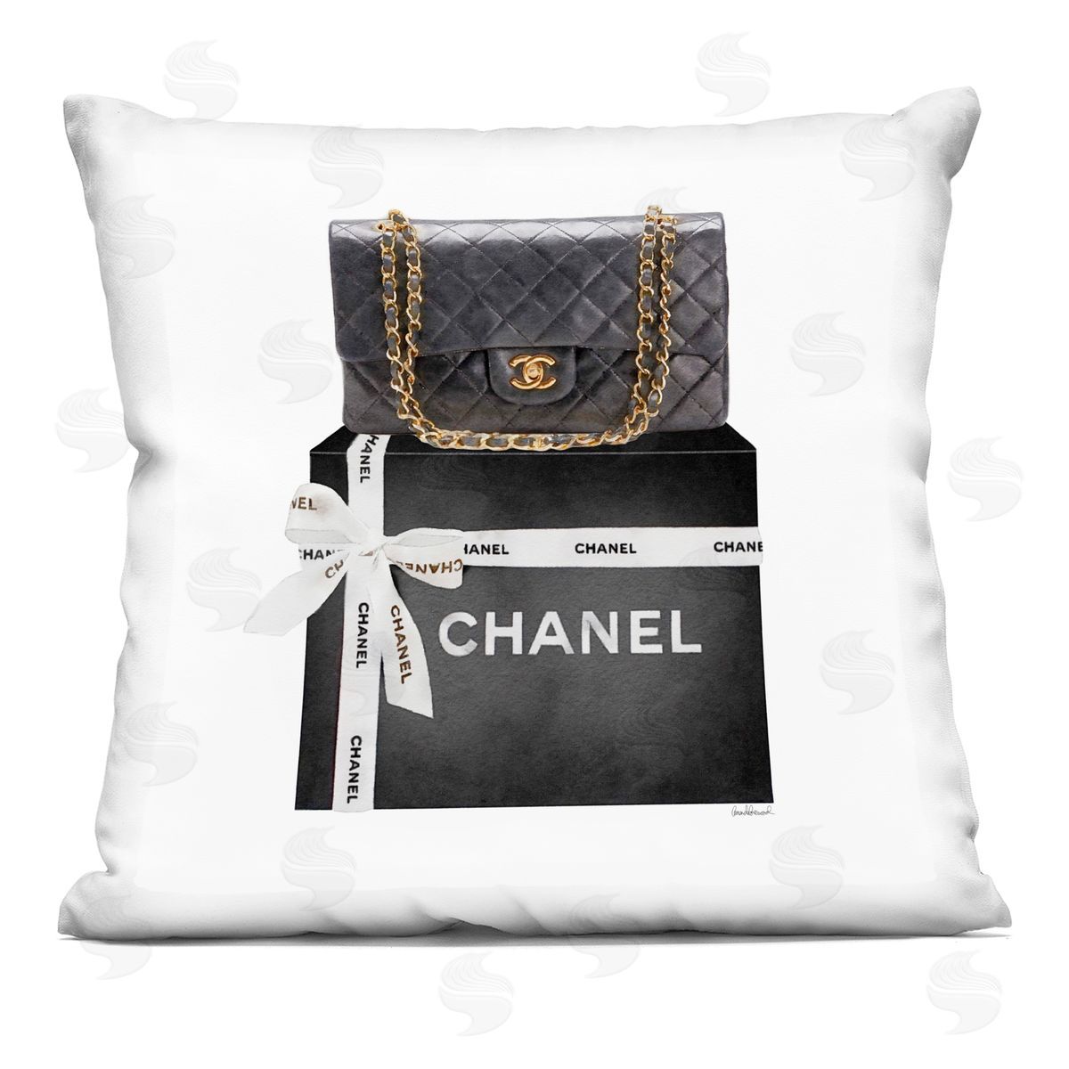 Chic Quilted Purse Black Glam Fashion Brand Decorative Printed Pillow, Home Decor by Amanda Greenwood