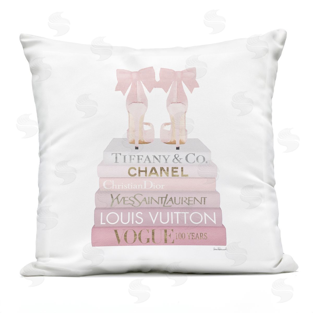 Pastel Pink Bow Heels Glam Fashion Bookstack Outdoor Printed Pillow, Home Decor by Amanda Greenwood