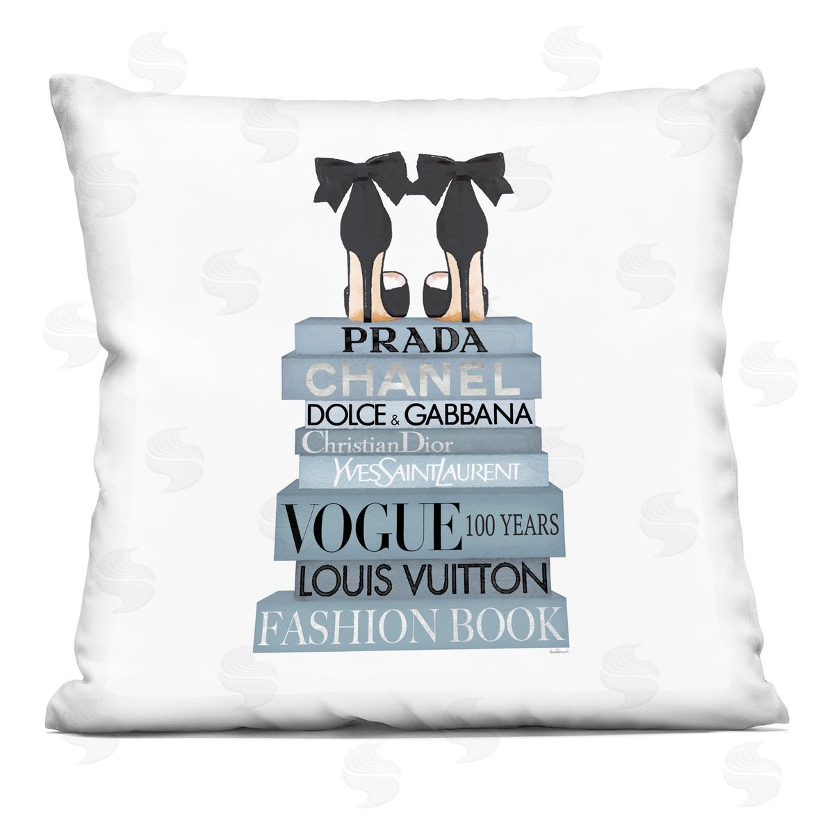 Blue Fashion Bookstack Glam Black Heels Decorative Printed Pillow, Home Decor by Amanda Greenwood