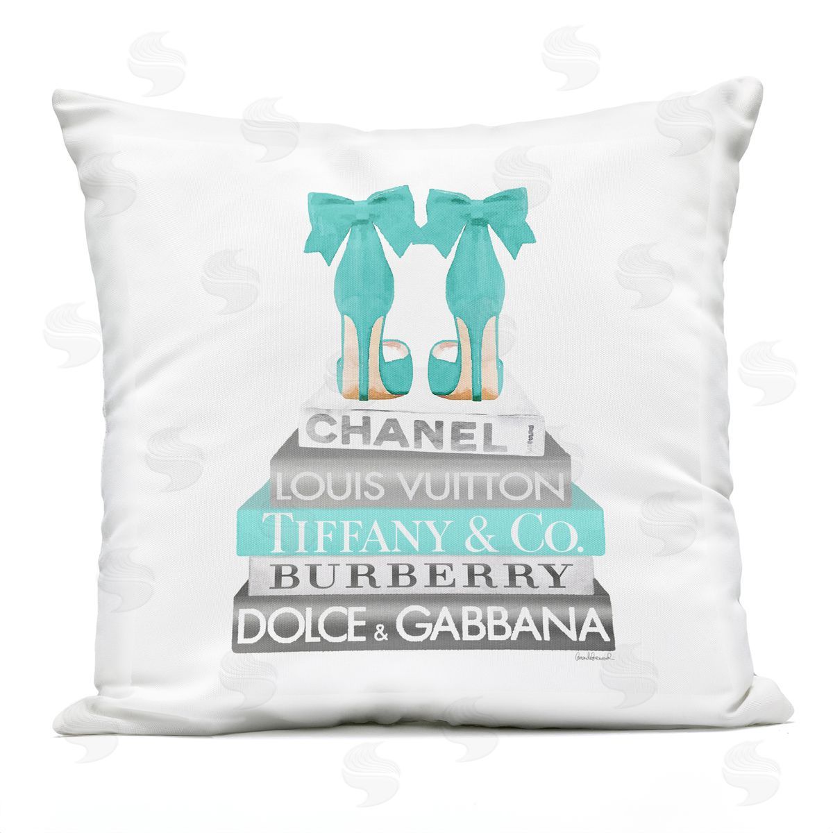 Turquoise Fashion Heels Glam Brand Books Outdoor Printed Pillow, Home Decor by Amanda Greenwood