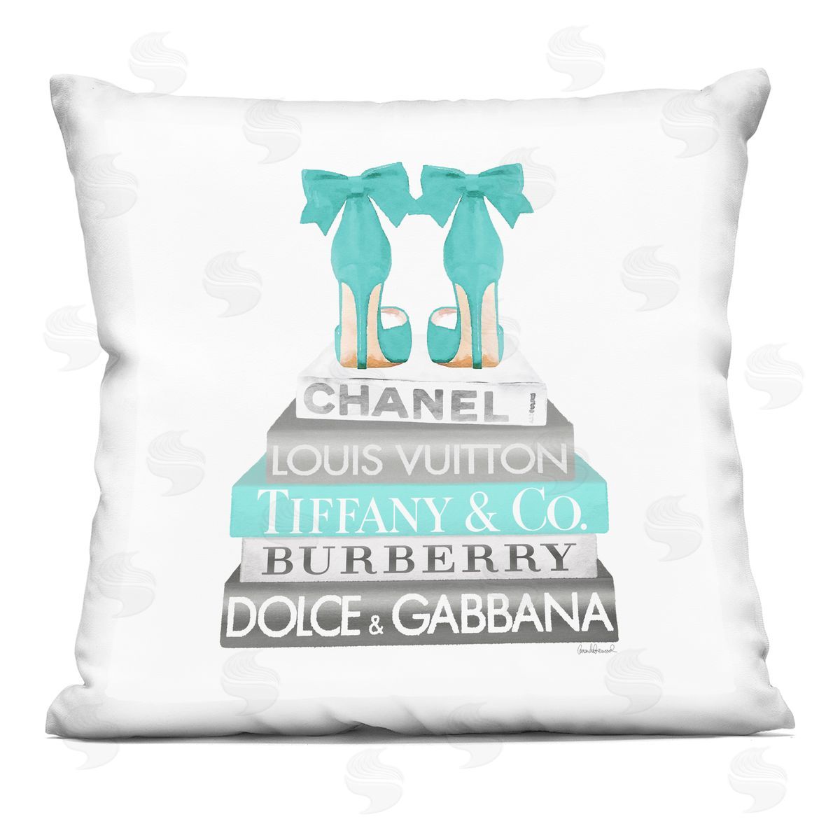 Turquoise Fashion Heels Glam Brand Books Decorative Printed Pillow, Home Decor by Amanda Greenwood