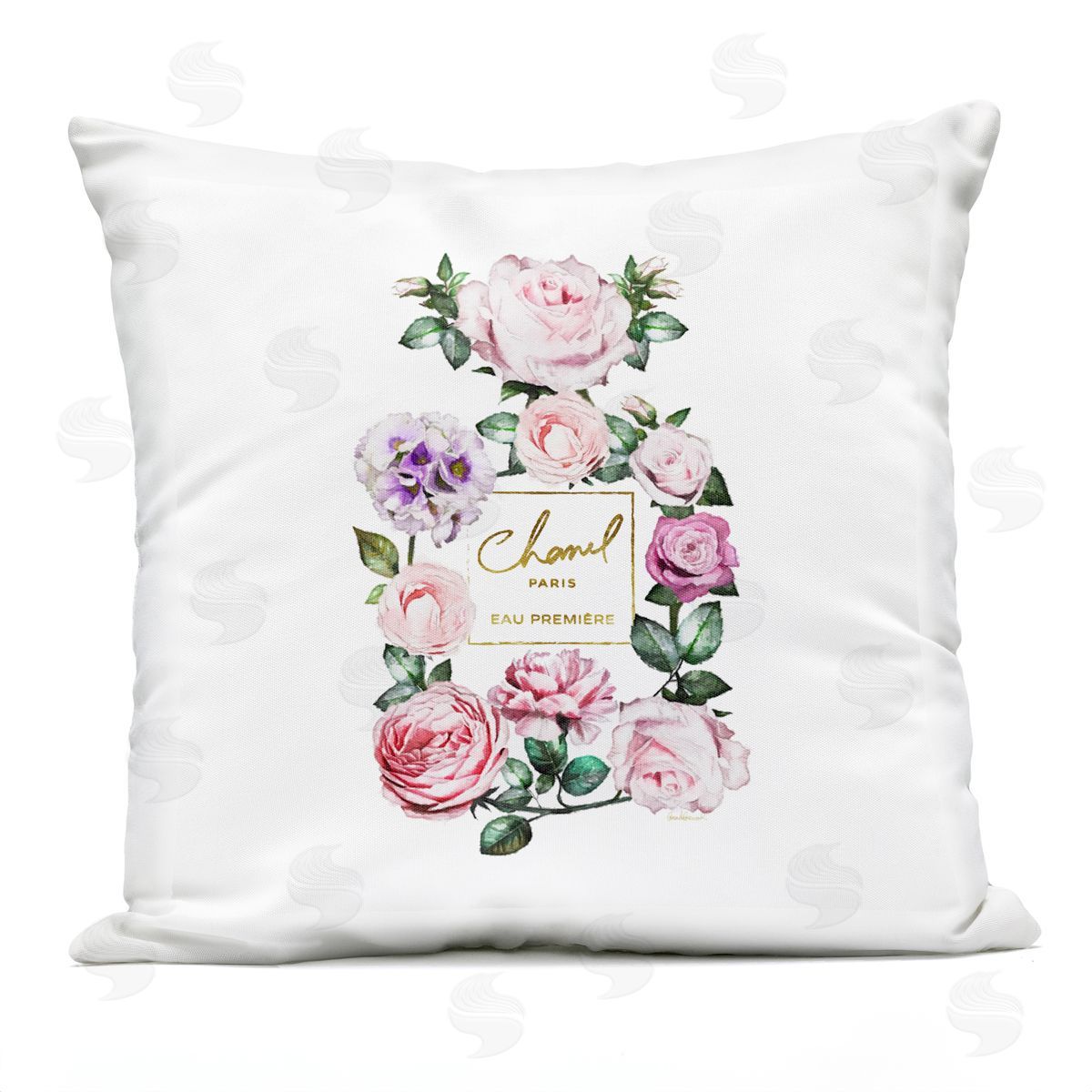 Spring Floral Garden Designer Fragrance Bottle Outdoor Printed Pillow, Home Decor by Amanda Greenwood