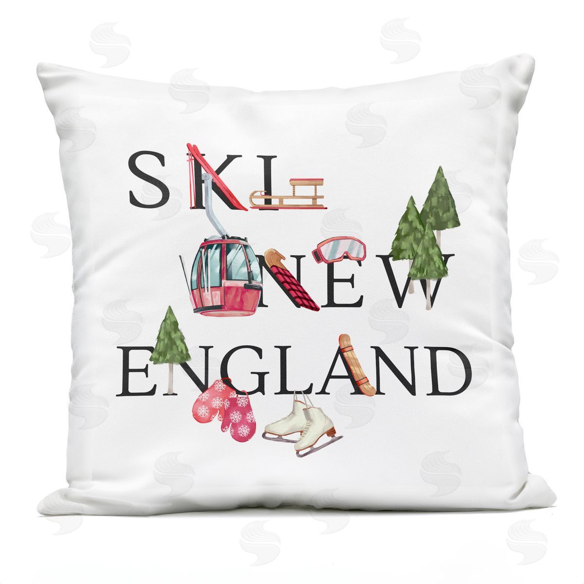 New England Ski Slopes Winter Seasonal Sports Outdoor Printed Pillow, Home Decor by Ziwei Li
