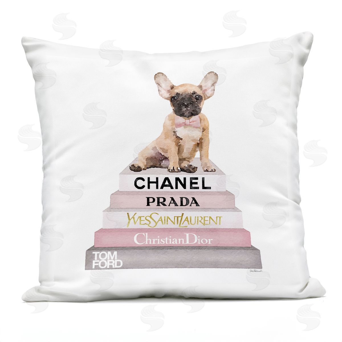 Trendy Dog Atop Glam Brand Bookstack Outdoor Printed Pillow, Home Decor by Amanda Greenwood