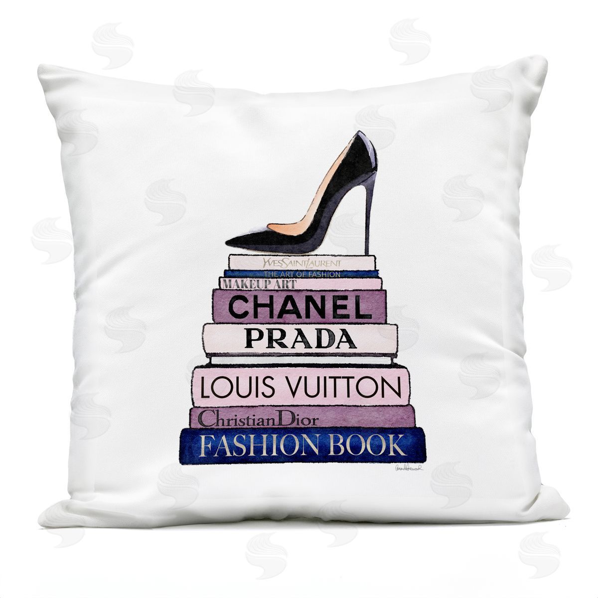 Chic Black High Heel Stacked Fashion Books Outdoor Printed Pillow, Home Decor by Amanda Greenwood