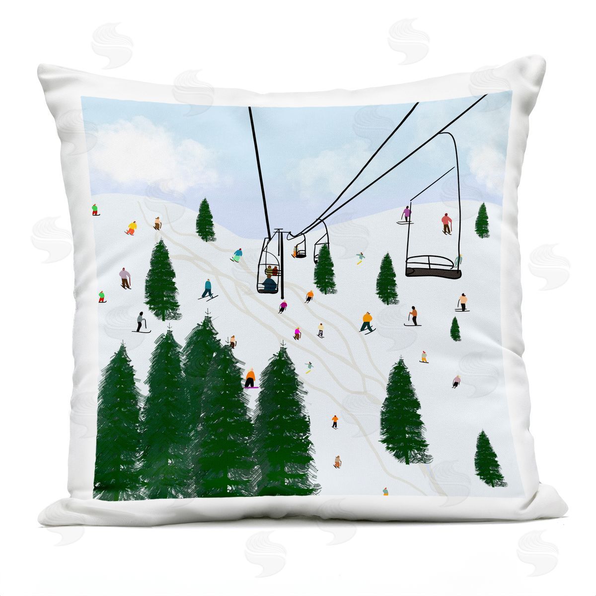 Busy Ski Slopes Lift Winter Sports Scenery Outdoor Printed Pillow, Home Decor by Ashley Singleton