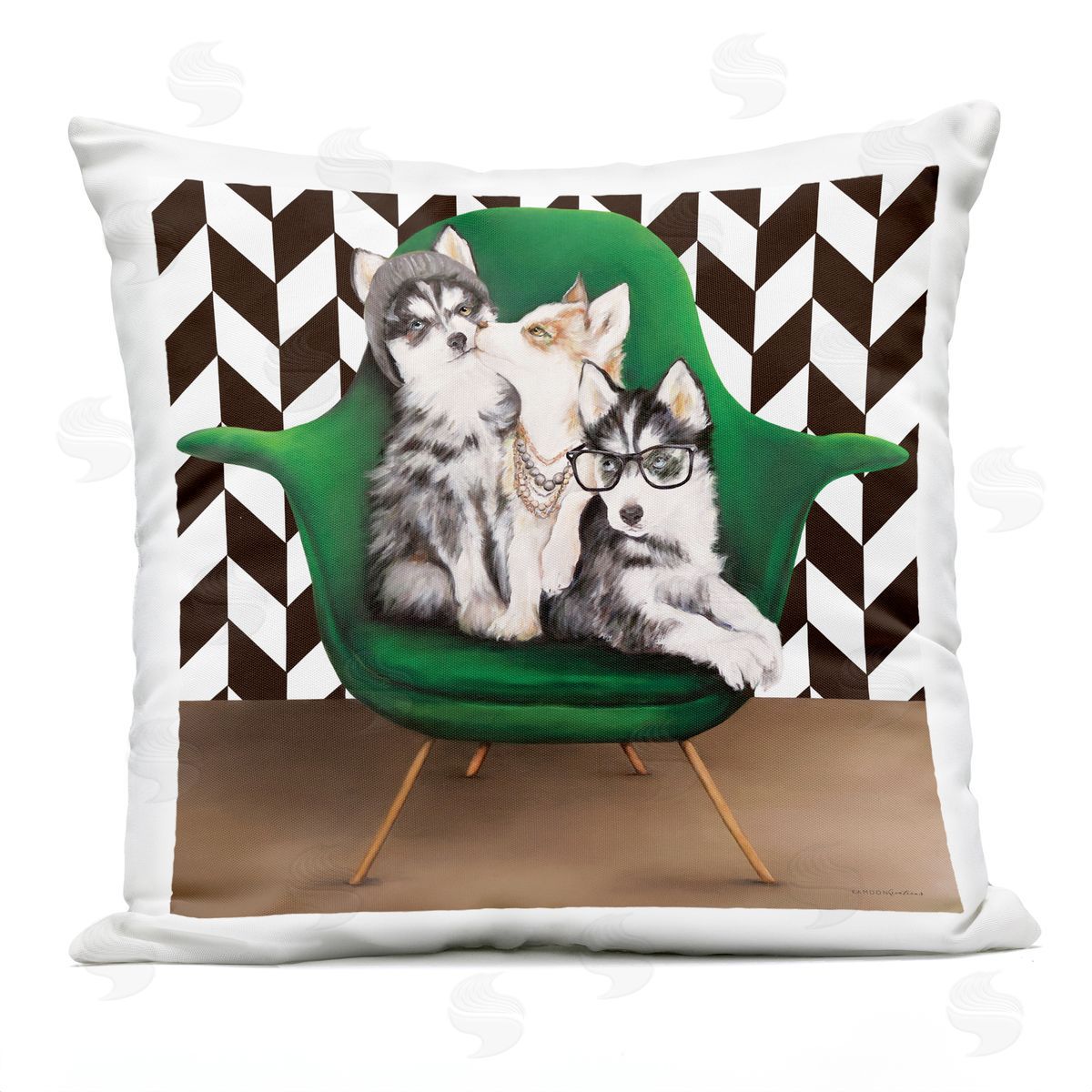 Hipster Dogs Green Mod Chair Chevron Pattern Outdoor Printed Pillow, Home Decor by Kamdon Kreations