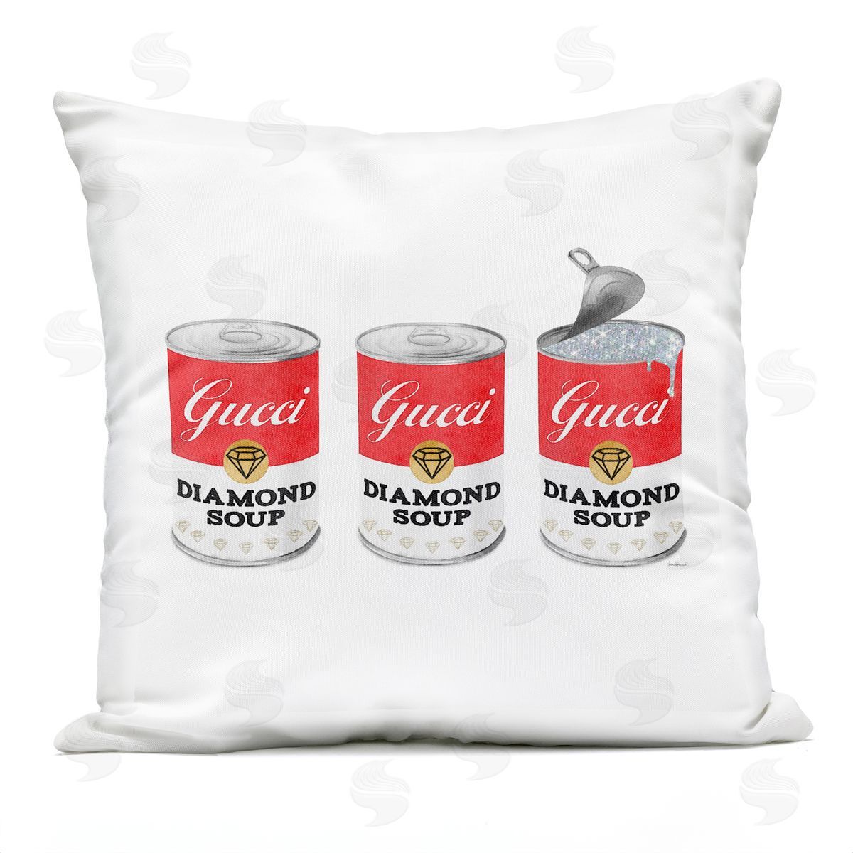 Glam Diamond Soup Bold Iconic Red Can Outdoor Printed Pillow, Home Decor by Amanda Greenwood