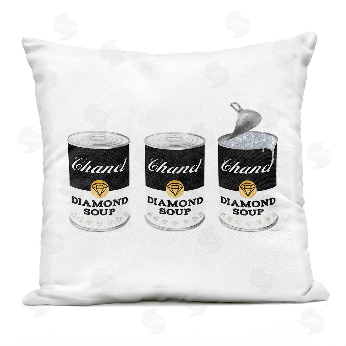 Chic Black Diamond Soup Can Pop Style Outdoor Printed Pillow, Home Decor by Amanda Greenwood
