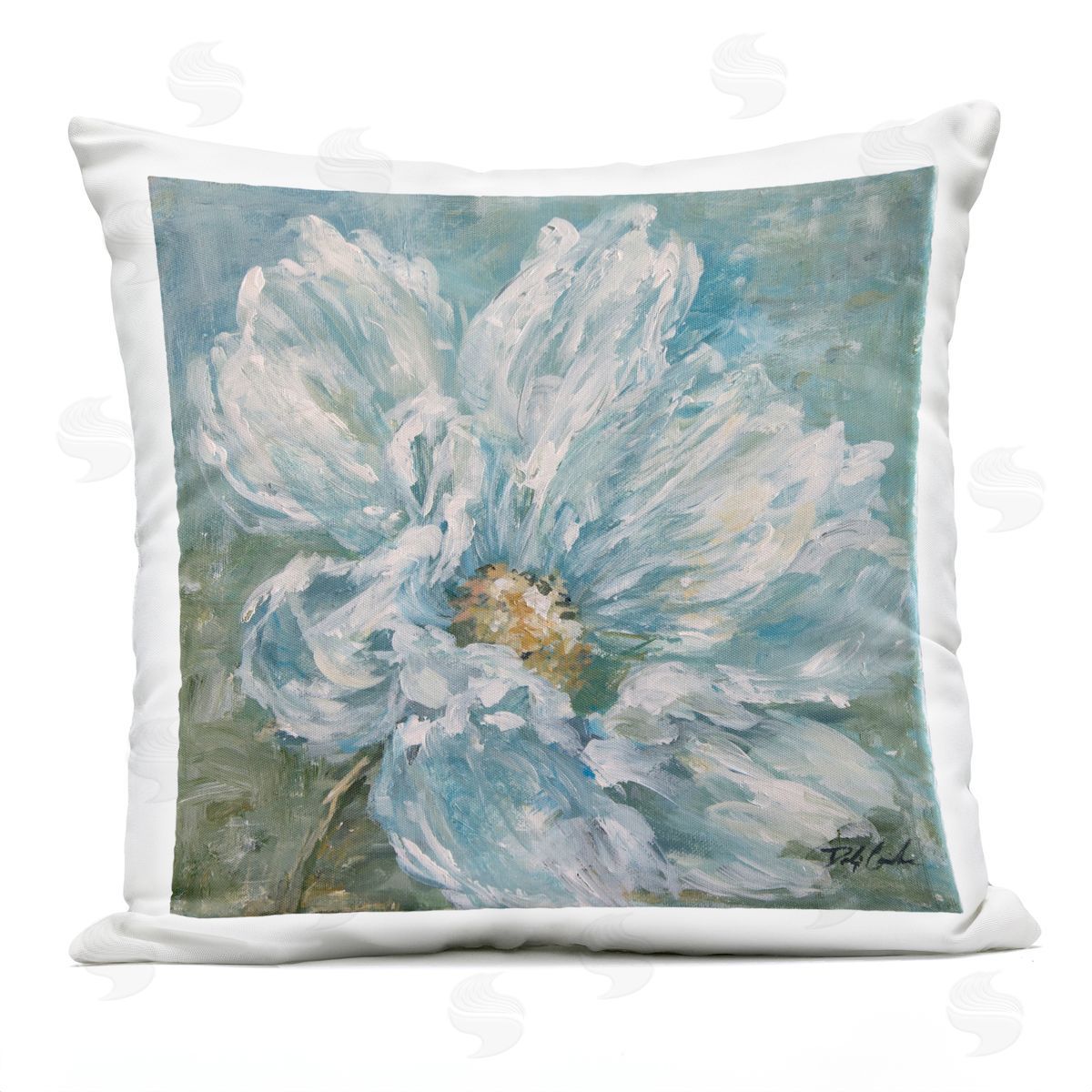 Traditional White Flower Impressionist Style Petals Outdoor Printed Pillow, Home Decor by Cindy Jacobs