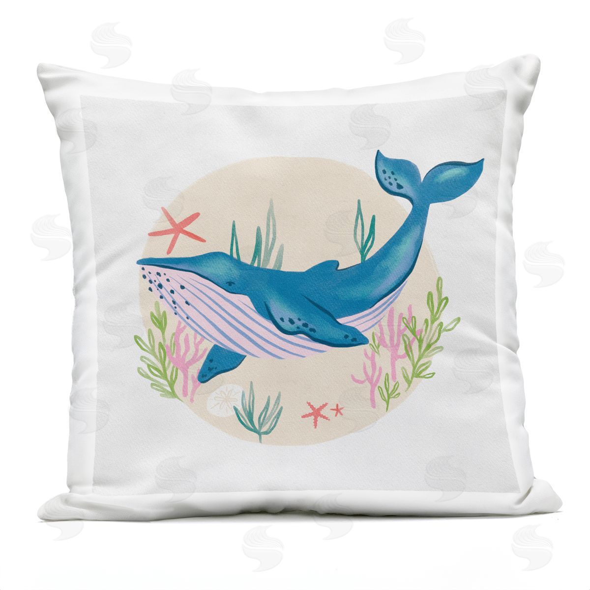 Happy Blue Whale Marine Animal Sea Life Outdoor Printed Pillow, Home Decor by Deborah Curiel