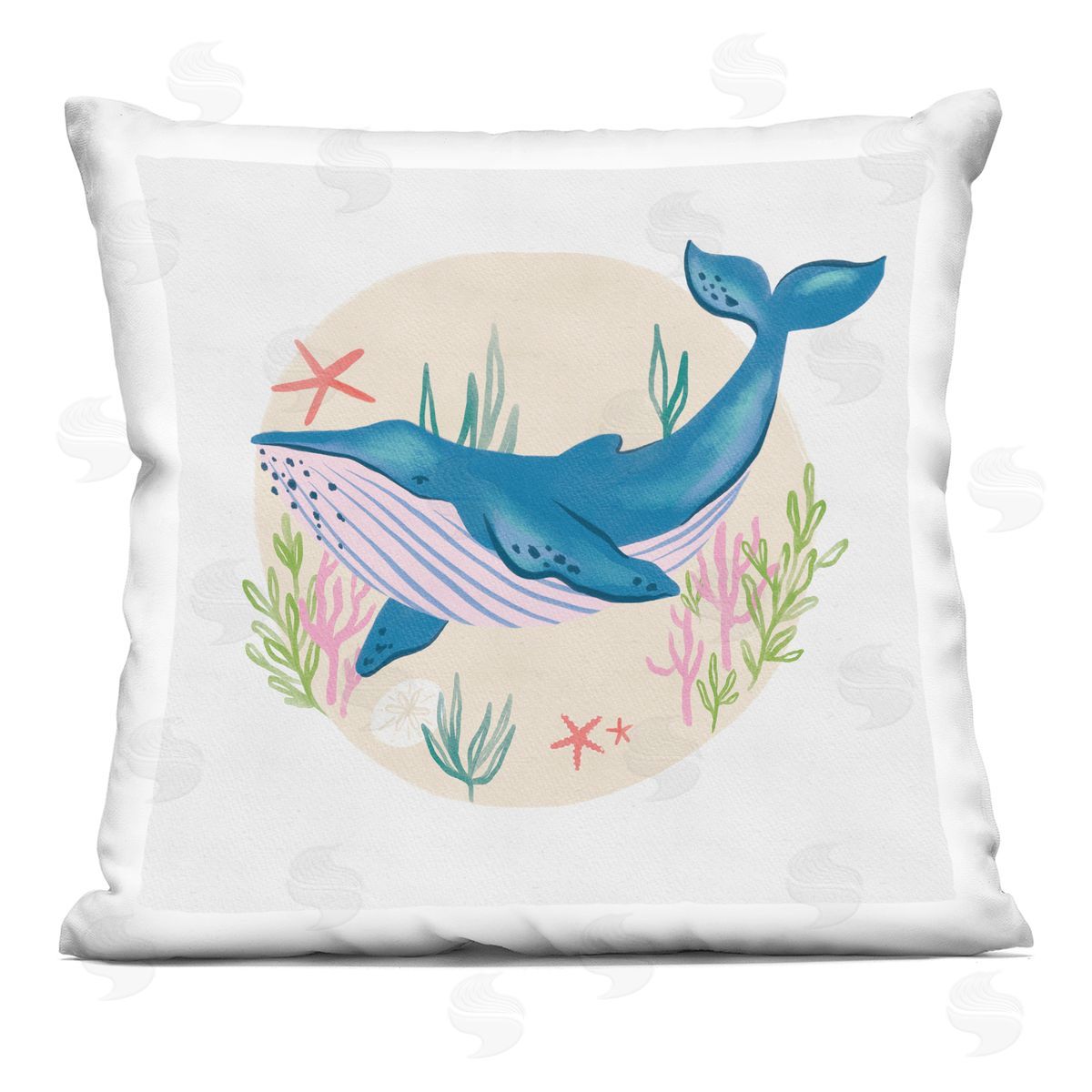 Happy Blue Whale Marine Animal Sea Life Decorative Printed Pillow, Home Decor by Deborah Curiel