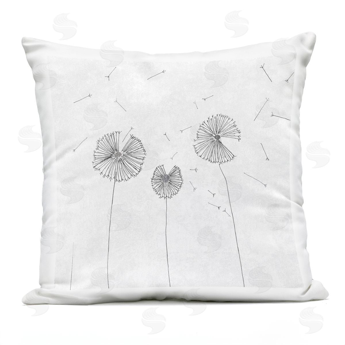 White Minimal Dandelion Florals Flying Seeds Outdoor Printed Pillow, Home Decor by Cloverfield & Co.