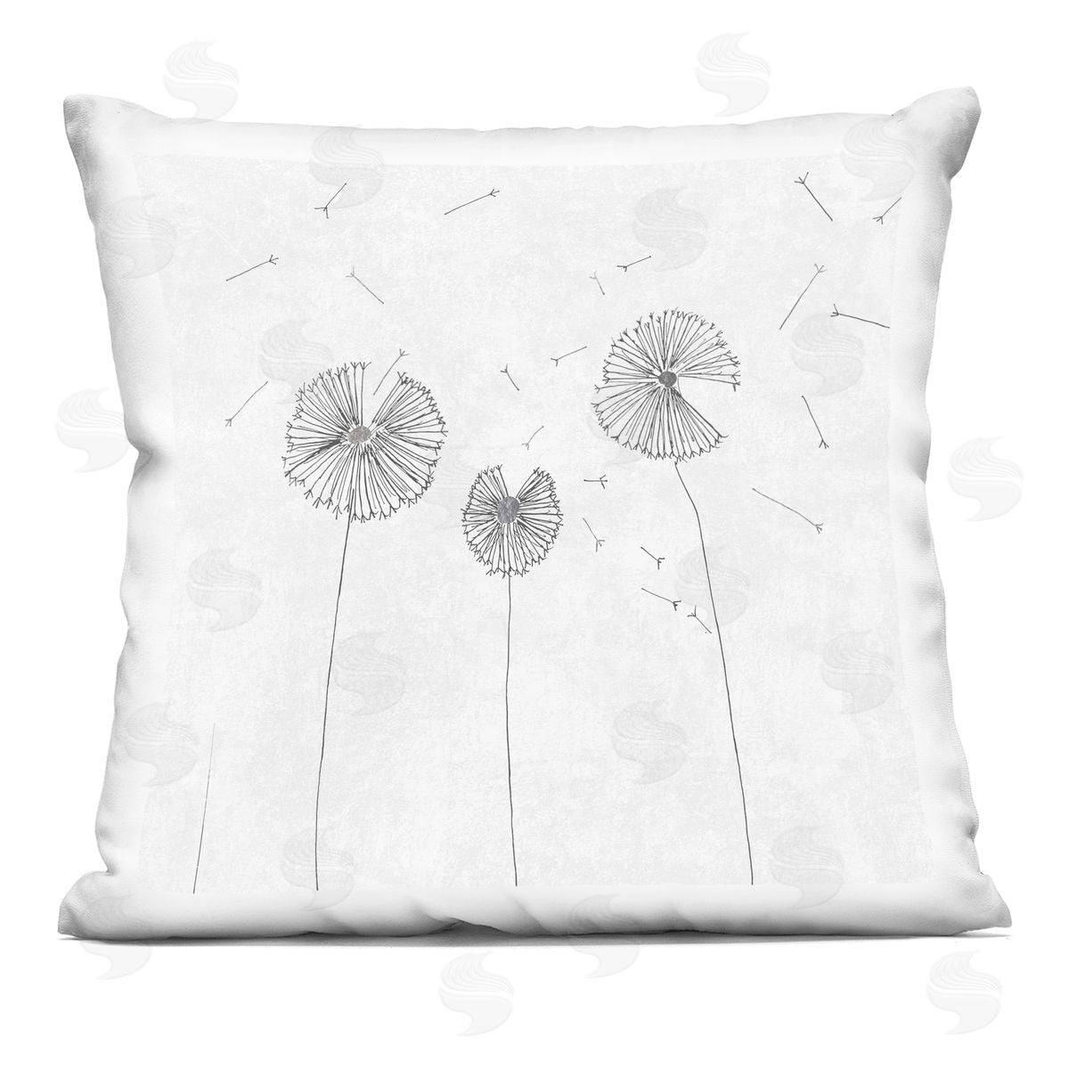 White Minimal Dandelion Florals Flying Seeds Decorative Printed Pillow, Home Decor by Cloverfield & Co.
