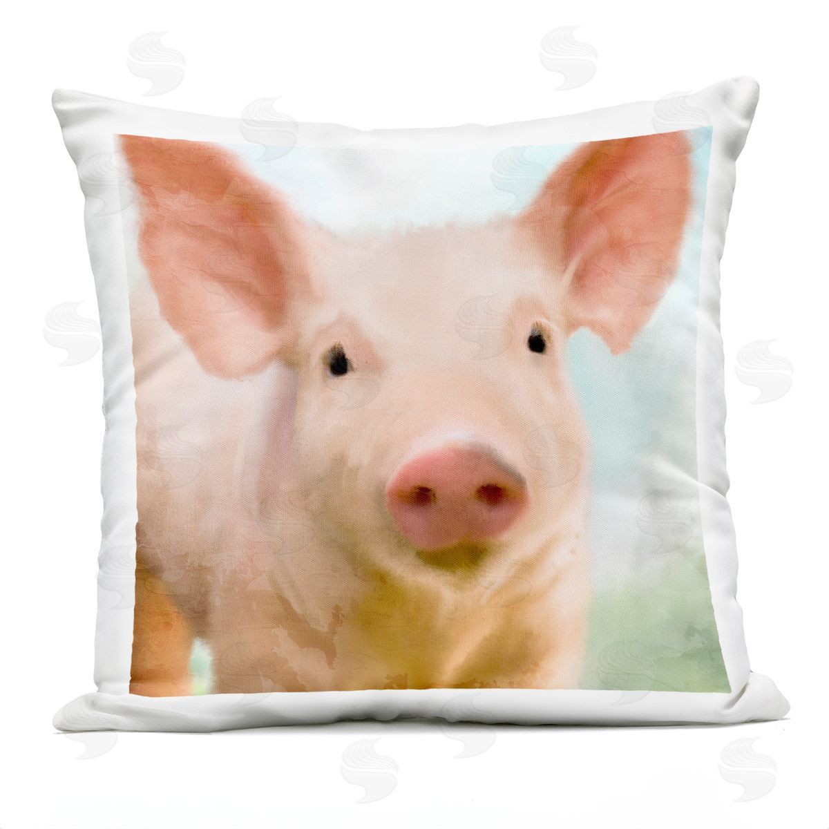Pink Farm Pig Animal Portrait Outdoor Printed Pillow, Home Decor by Kim Allen