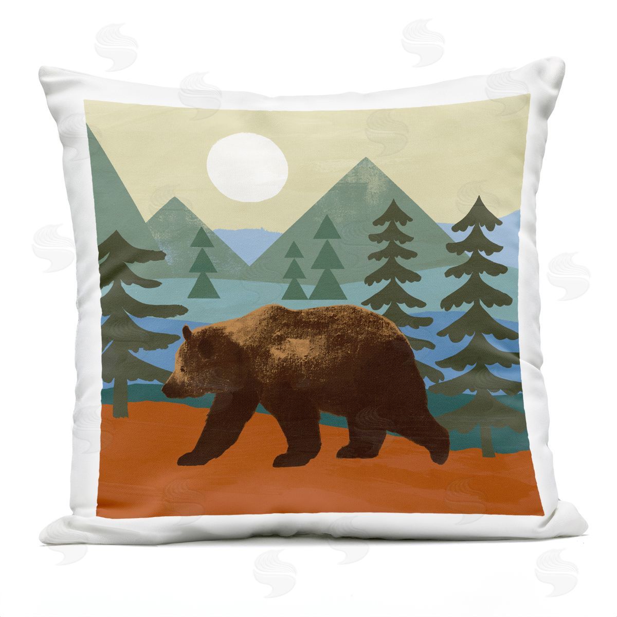 Brown Bear Woodland Nature Sunshine Camp Outdoor Printed Pillow, Home Decor by Victoria Barnes