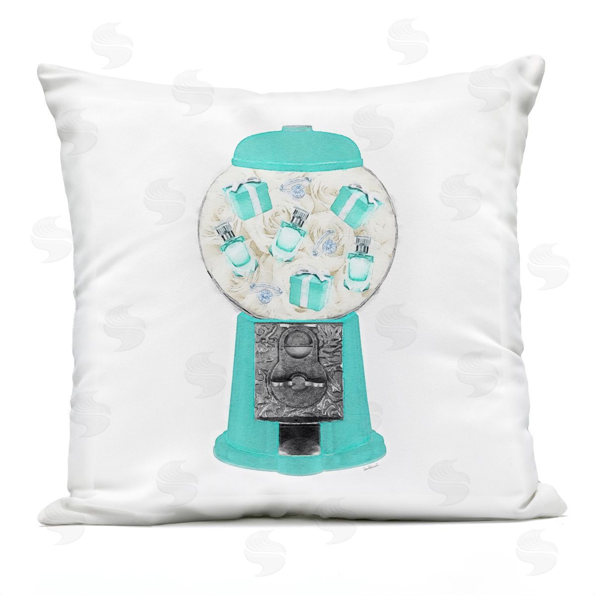 Turquoise Vintage Fashion Accessories Gumball Machine Outdoor Printed Pillow, Home Decor by Amanda Greenwood