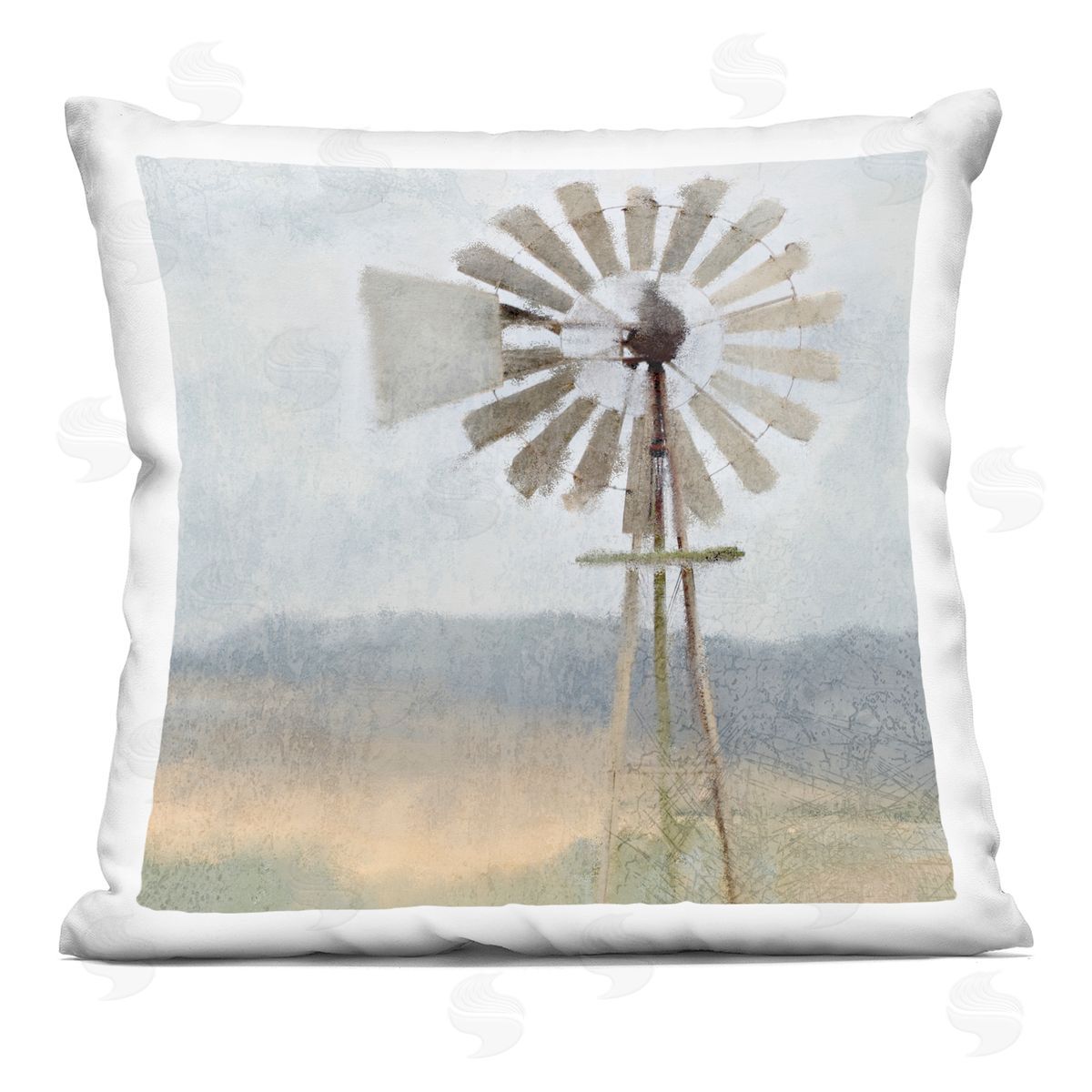 Calm Country Windmill Rural Farm Scene Decorative Printed Pillow, Home Decor by Kimberly Allen