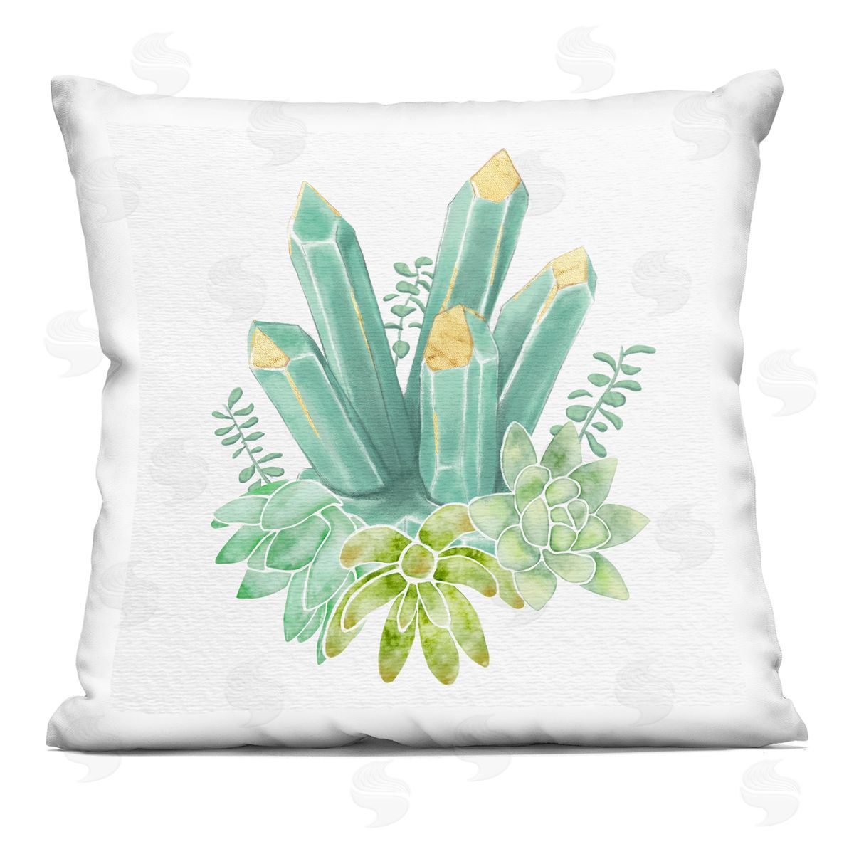 Green Crystal Shards Blooming Succulent Plants Decorative Printed Pillow, Home Decor by Ziwei Li