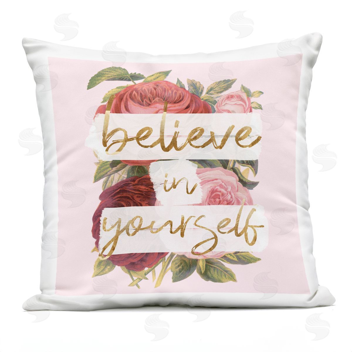 Believe In Yourself Red Pink Rose Blossoms Outdoor Printed Pillow, Home Decor by Stupell Studio