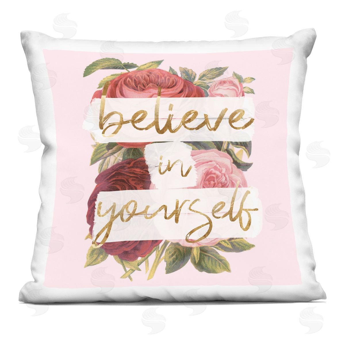 Believe In Yourself Red Pink Rose Blossoms Decorative Printed Pillow, Home Decor by Stupell Studio