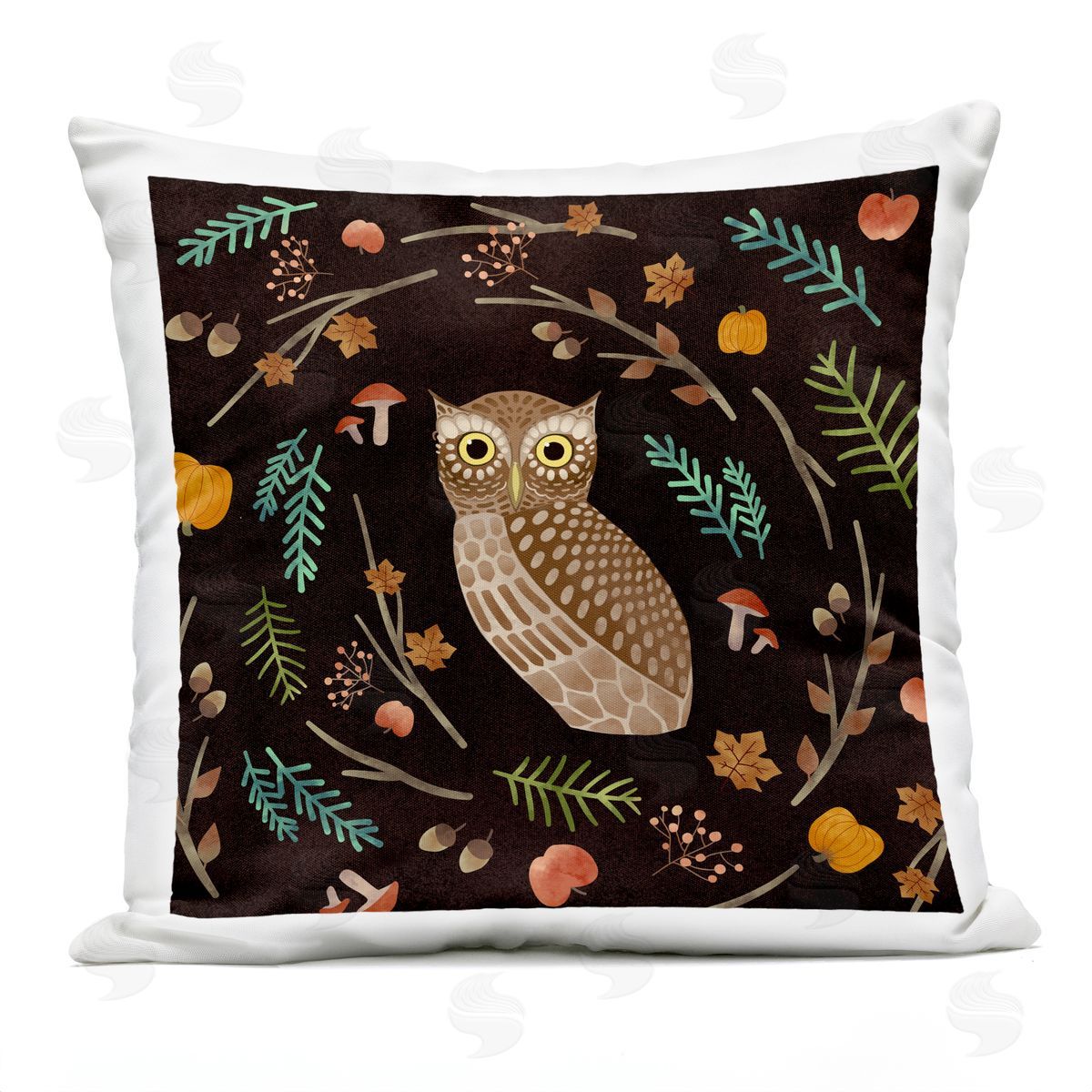 Brown Owl Various Autumn Botanicals Plants Outdoor Printed Pillow, Home Decor by Ziwei Li