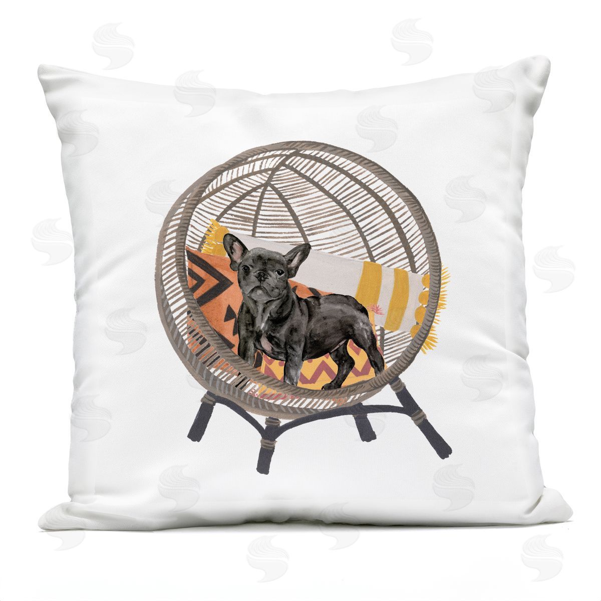 Black Puppy Dog Boho Woven Chair Outdoor Printed Pillow, Home Decor by Melissa Wang