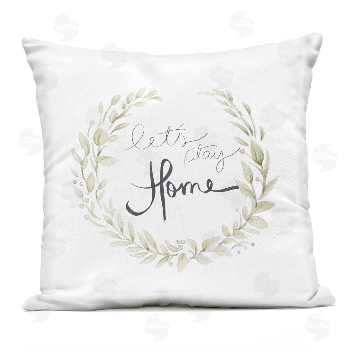 Let's Stay Home Soft Green Botanical Wreath Outdoor Printed Pillow, Home Decor by Janice Gaynor