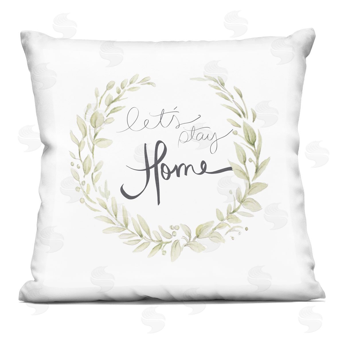 Let's Stay Home Soft Green Botanical Wreath Decorative Printed Pillow, Home Decor by Janice Gaynor