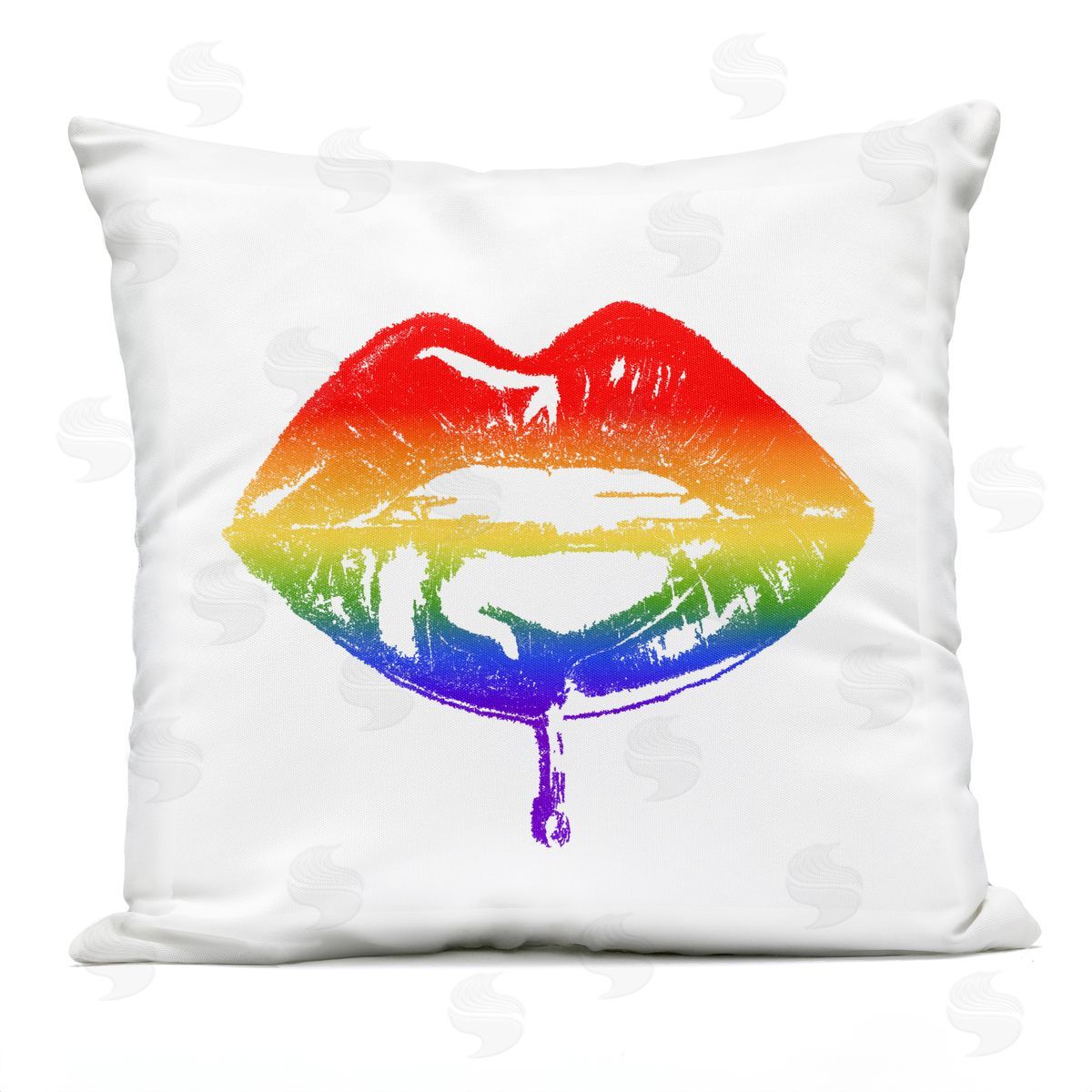 Retro Puckered Rainbow Lips Cosmetic Kiss Outdoor Printed Pillow, Home Decor by Amaya