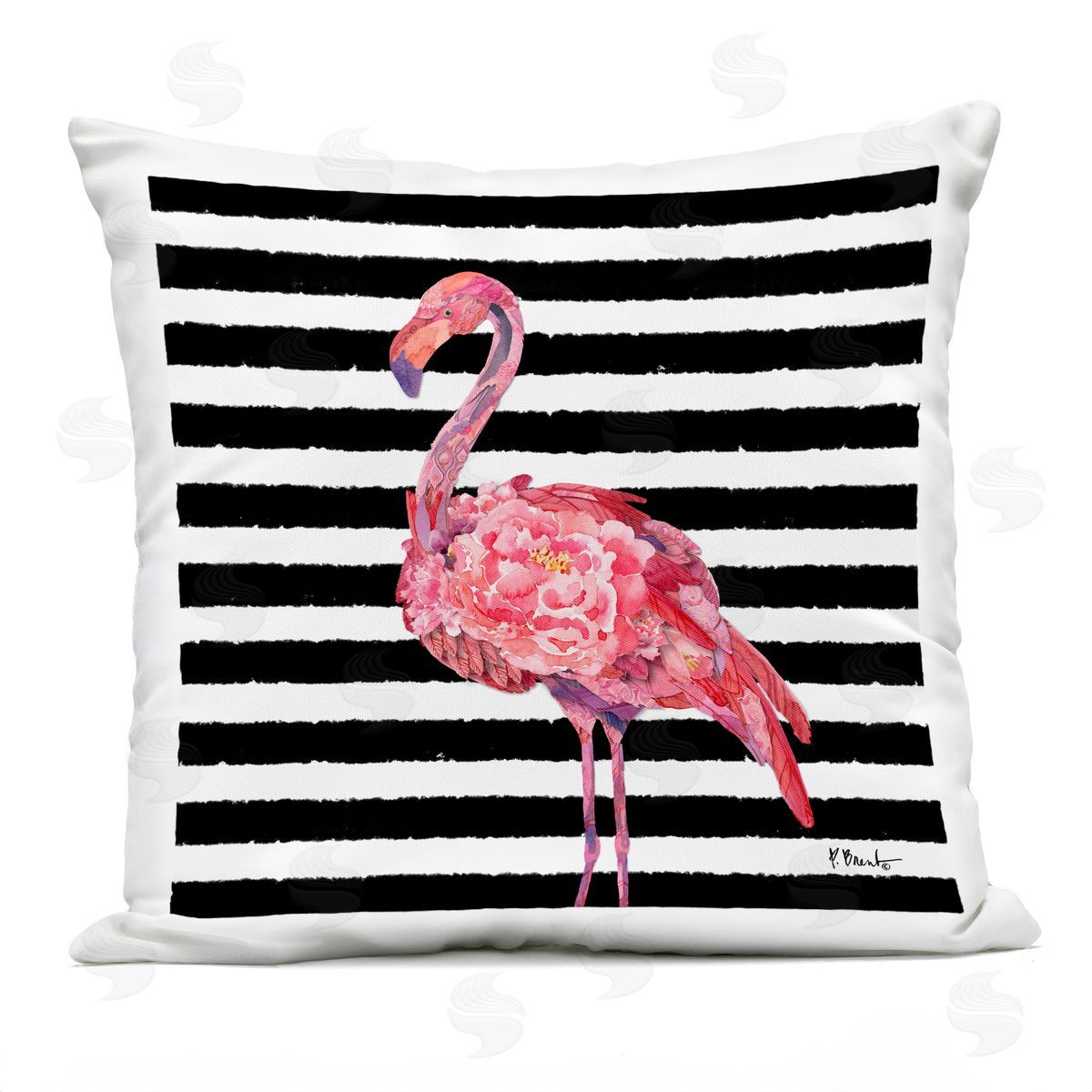 Bold Flamingo Flower Stripes Outdoor Printed Pillow, Home Decor by Paul Brent