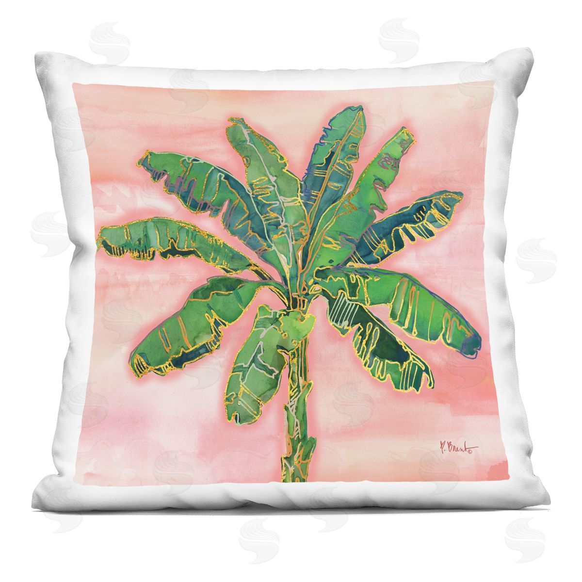 Summer Palm Pink Sunrise Decorative Printed Pillow, Home Decor by Paul Brent