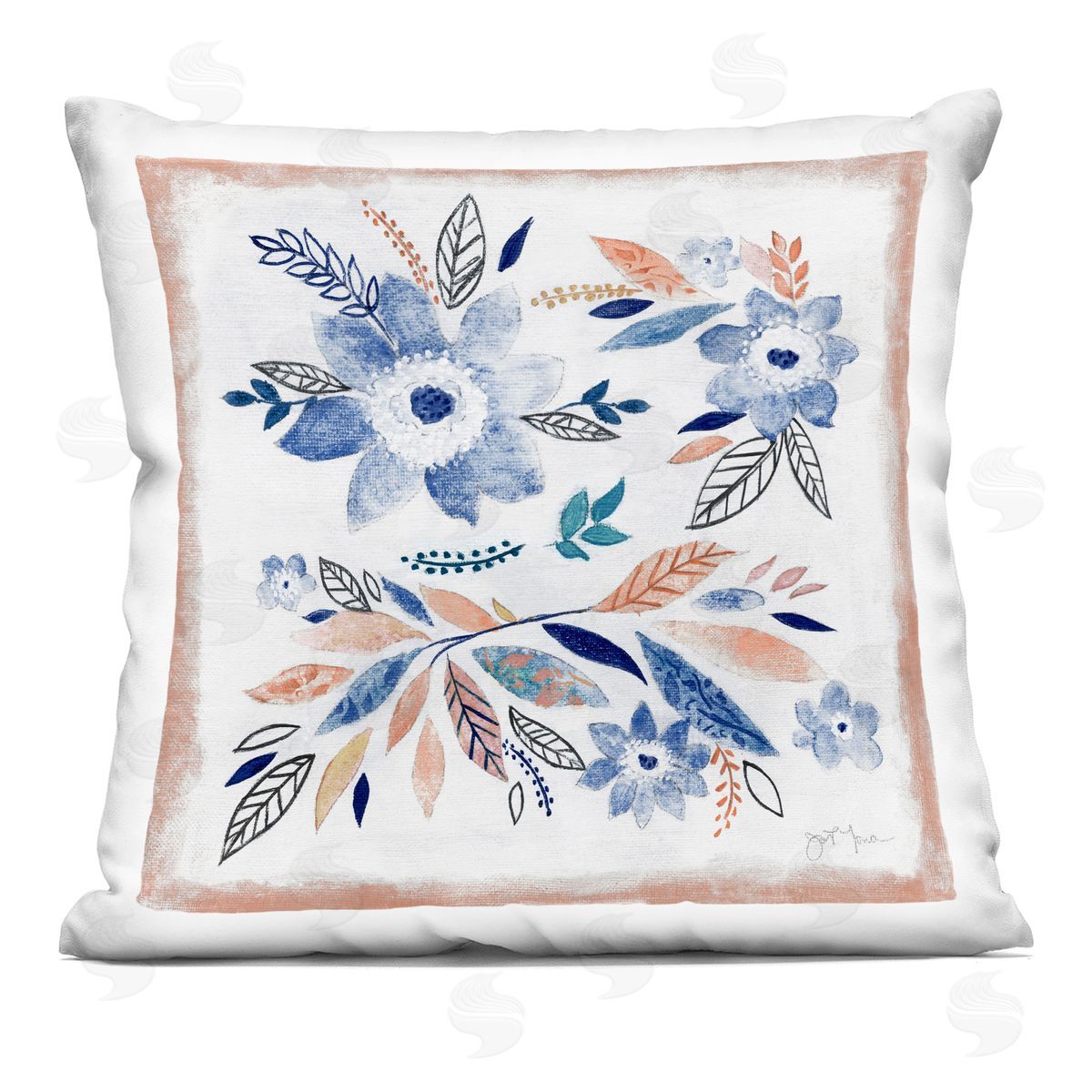 Cottage Floral Leaf Pattern Decorative Printed Pillow, Home Decor by Janet Tava