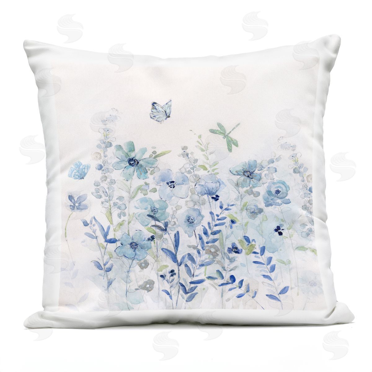 Delicate Floral Butterfly Meadow Outdoor Printed Pillow, Home Decor by Sally Swatland