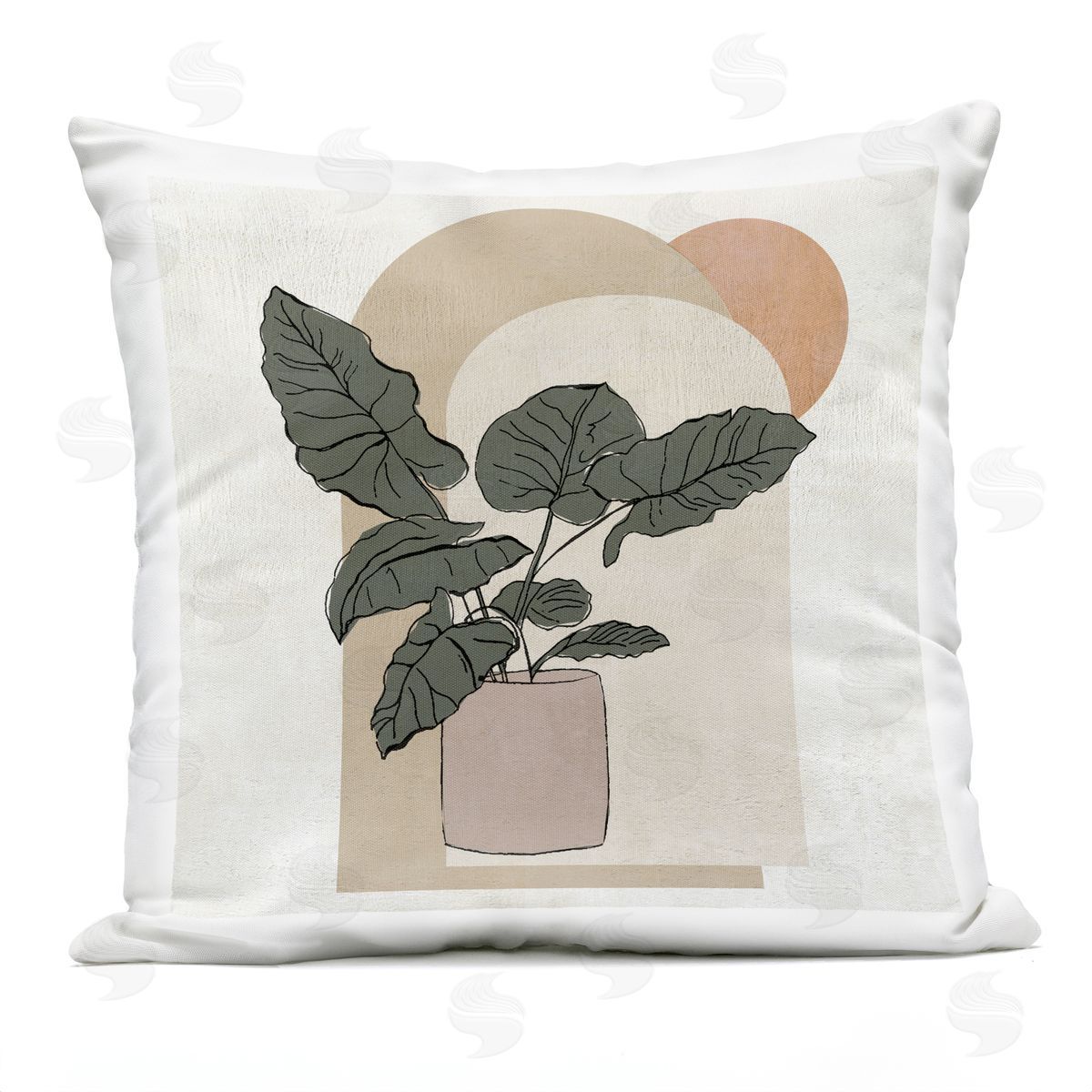 Geometric Potted Plant Neutrals Outdoor Printed Pillow, Home Decor by Janet Tava