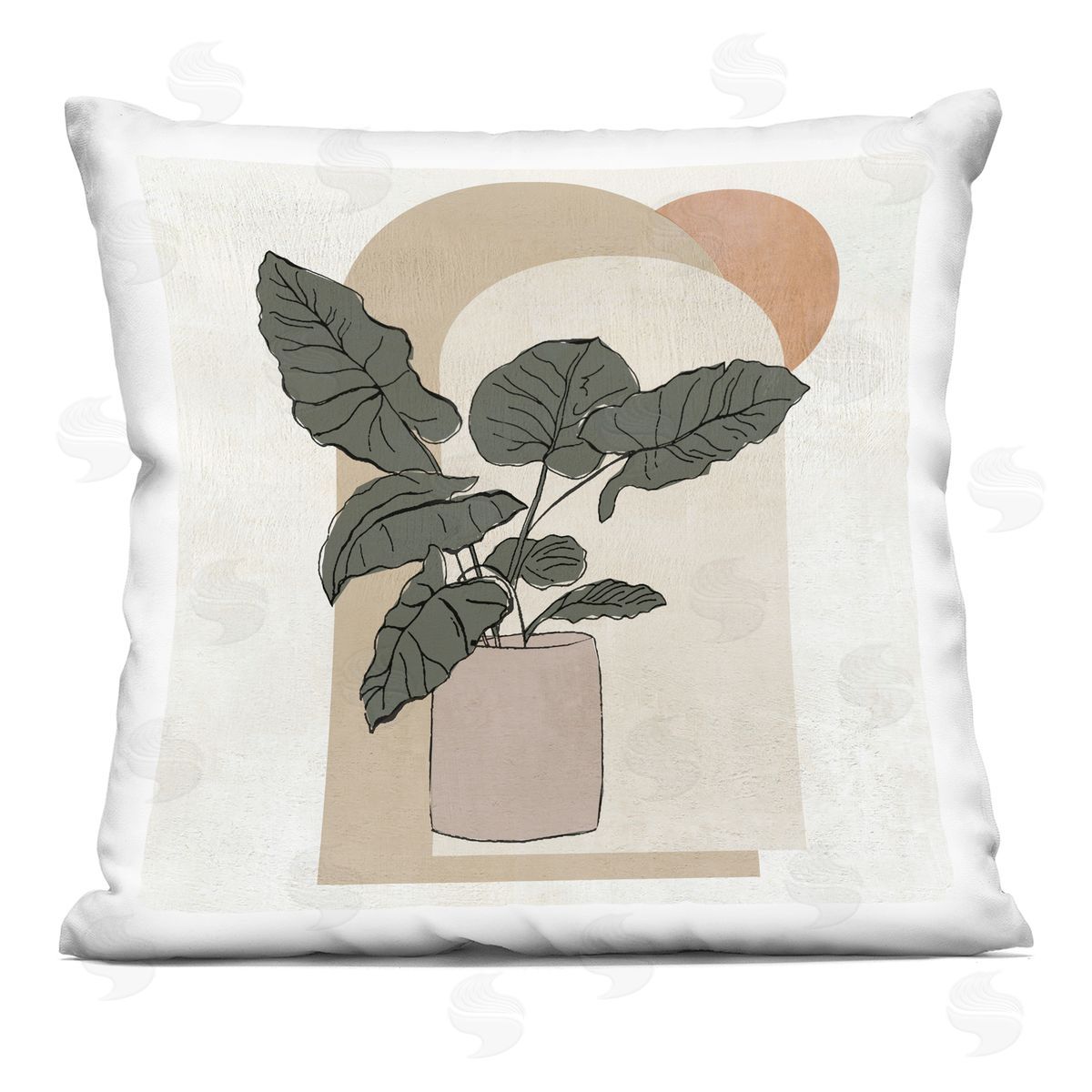 Geometric Potted Plant Neutrals Decorative Printed Pillow, Home Decor by Janet Tava