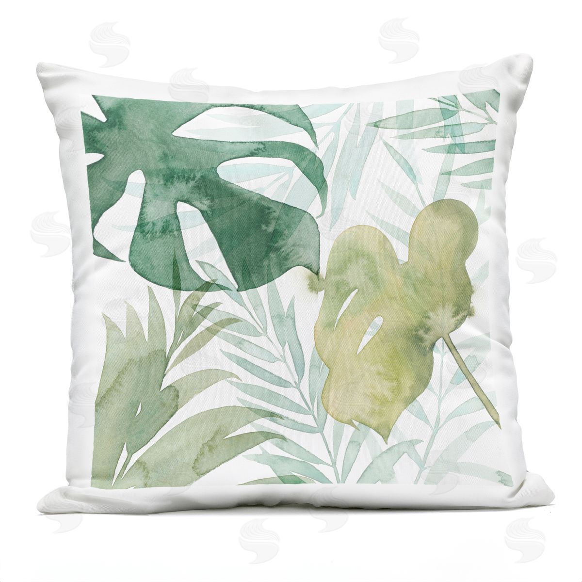 Layered Green Tropical Leaves Outdoor Printed Pillow, Home Decor by Grace Popp