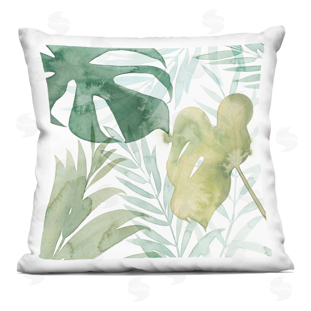 Layered Green Tropical Leaves Decorative Printed Pillow, Home Decor by Grace Popp