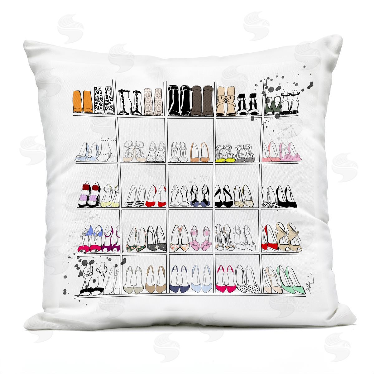 Glam Fashion Stacked Shoes Outdoor Printed Pillow, Home Decor by Alison Petrie