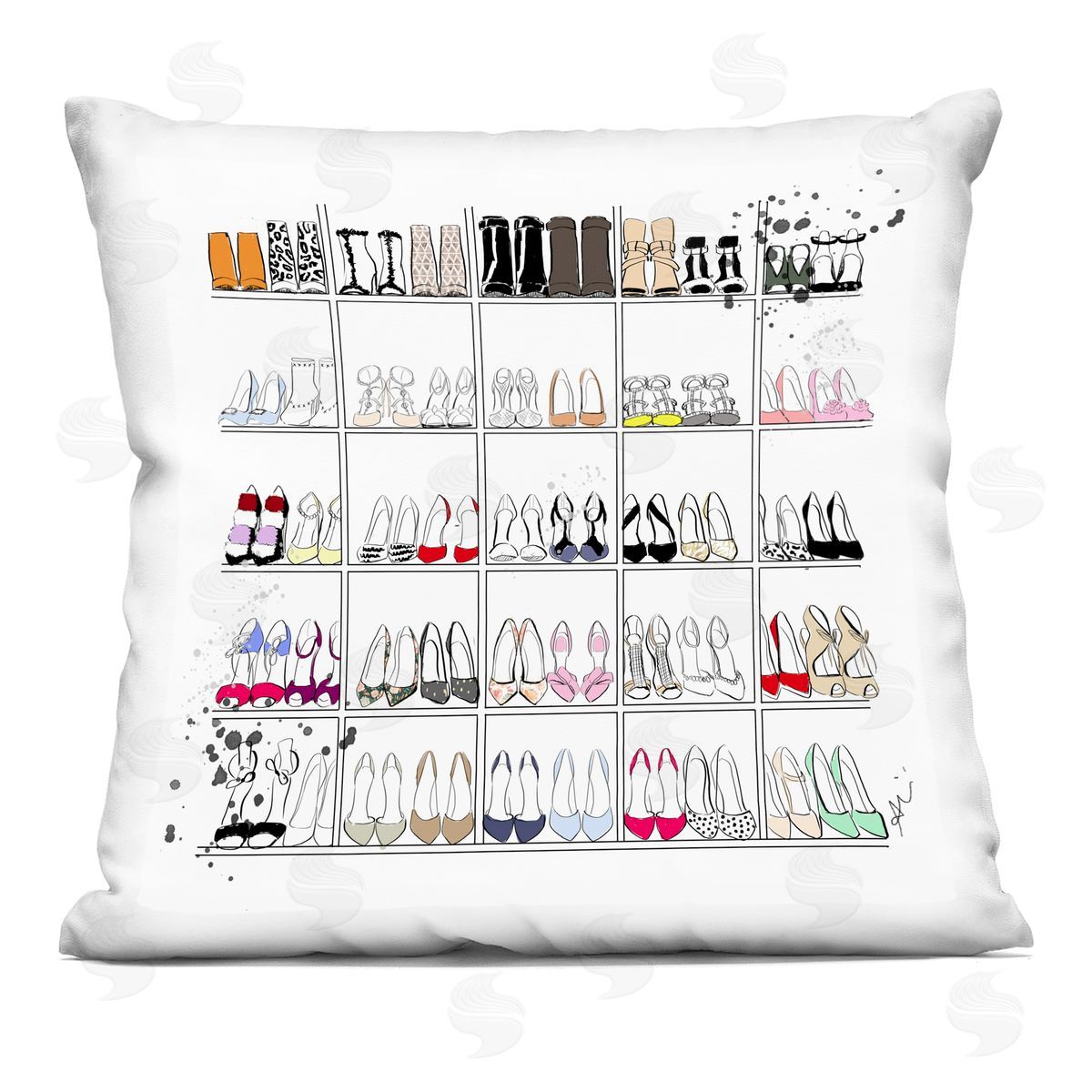Glam Fashion Stacked Shoes Decorative Printed Pillow, Home Decor by Alison Petrie